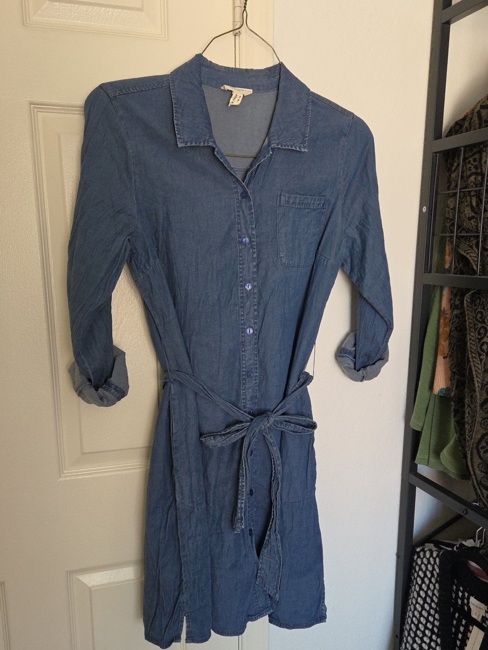 Bridgehampton Isaac Mizrah Denim Shirt Dress with Tie Waist - Blue M